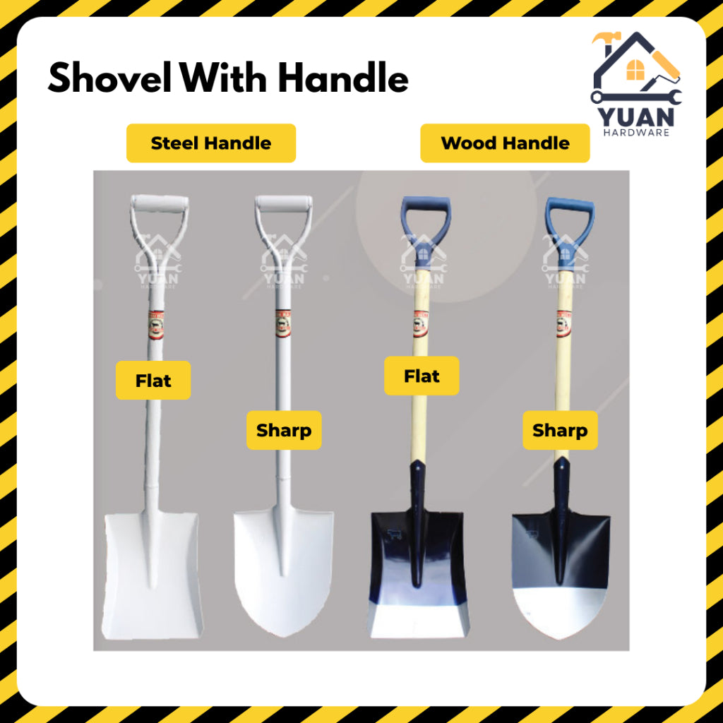 Iron Shovel Flat Sharp With Handle | Cangkuk Pasir Kebun | Skop Pasir | Skop Besi Skop Kayu Skop Tajam Skop Petak Scoop